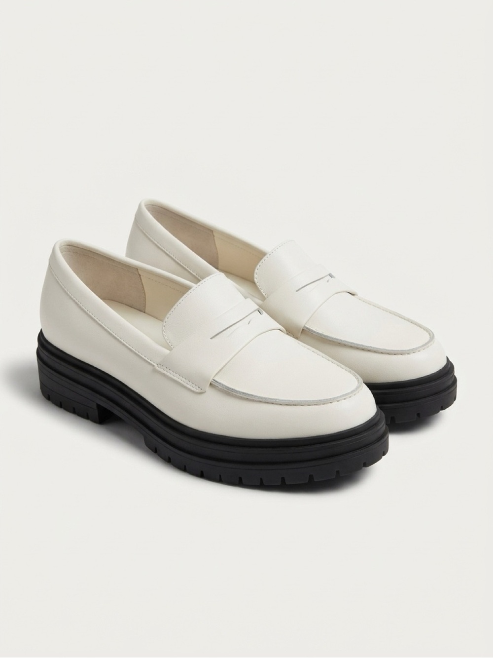 Quince White Leather Penny Loafers with Black Sole